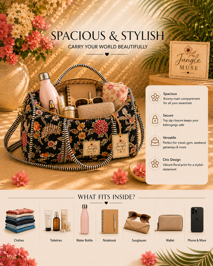Midnight Garden Quilted Duffle Bag