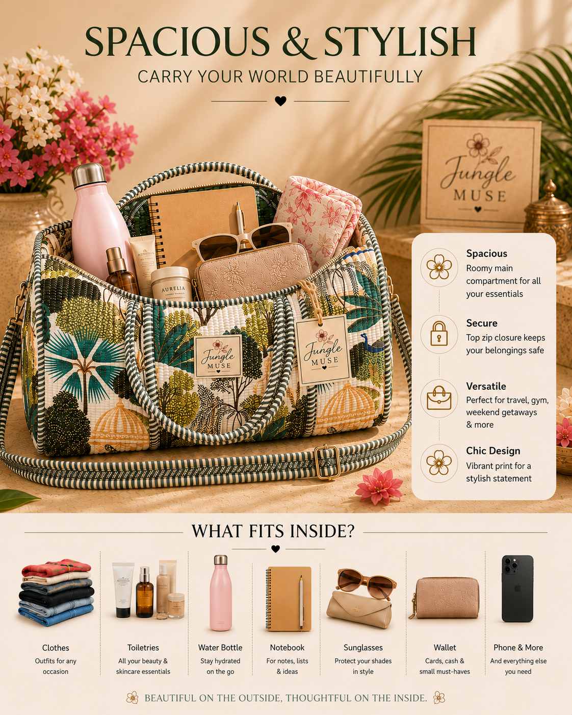 Peacock Garden Quilted Duffle Bag
