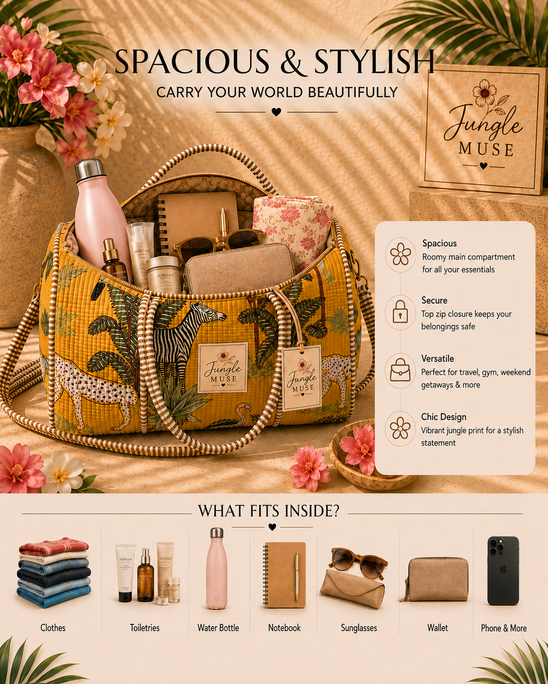 Golden Safari Quilted Duffle Bag