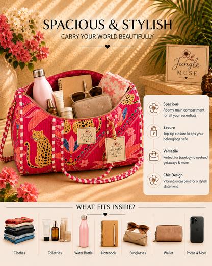 Pink Leopard Quilted Duffle Bag