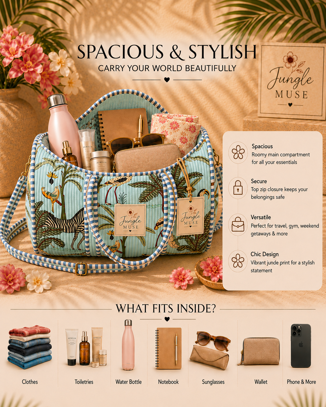 Tropical Sky Quilted Duffle Bag