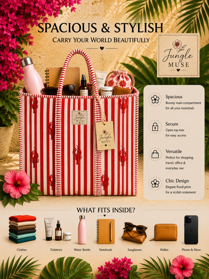Red Lobster Stripe Quilted Tote Bag