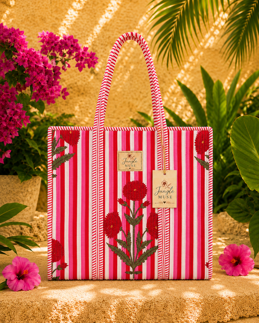 Crimson Bloom Quilted Tote Bag