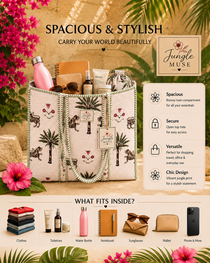 Ivory Palm Safari Quilted Tote Bag