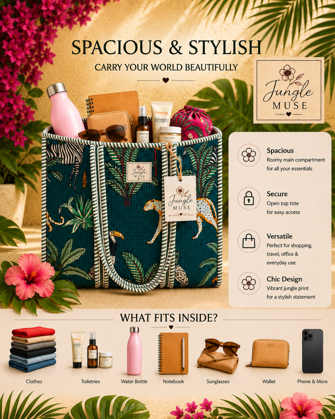 Emerald Jungle Quilted Tote Bag