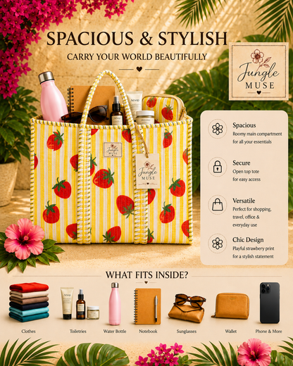 Strawberry Sunshine Quilted Tote Bag