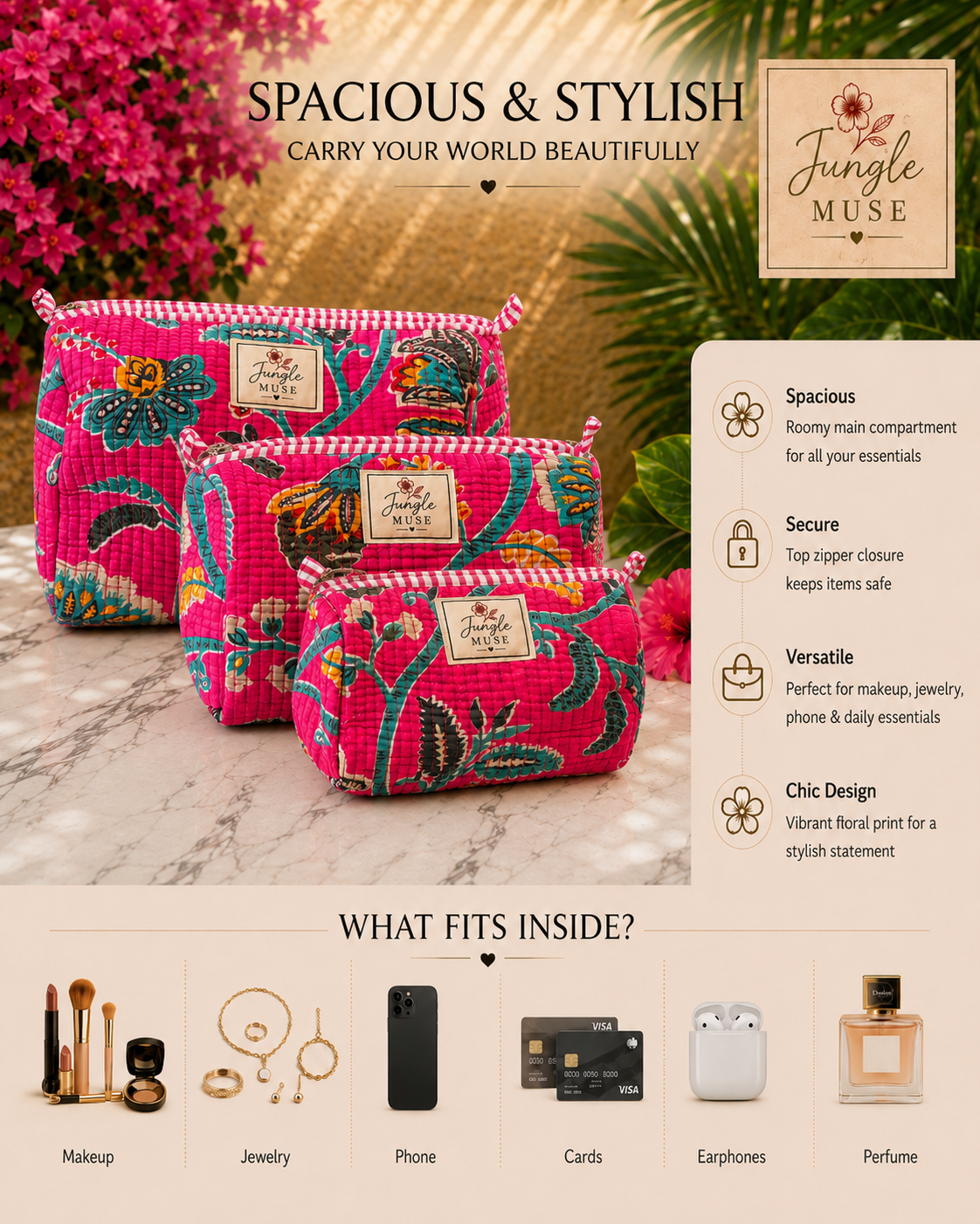Fuchsia Bloom Pouch Set