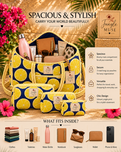 Lemon Zest Quilted Duffle & Pouch Set