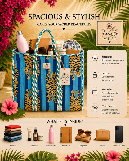 Ocean Tiger Jungle Quilted Tote Bag