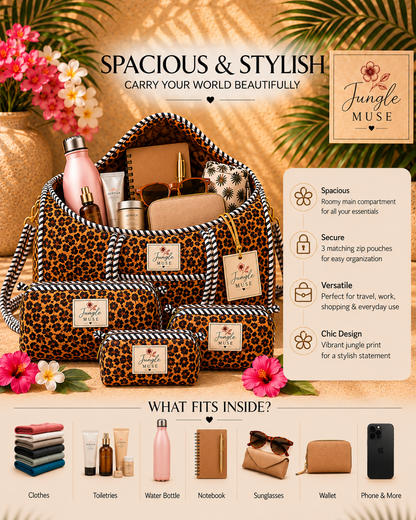 Wild Cheetah Print Quilted Duffle & Pouch Set