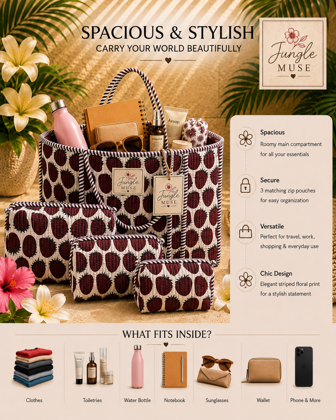 Berry Bloom Quilted Tote & Pouch Set
