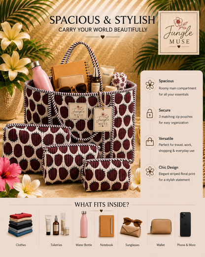 Berry Bloom Quilted Tote & Pouch Set