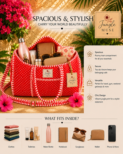Ruby Red Polka Luxe Duffle Bag
