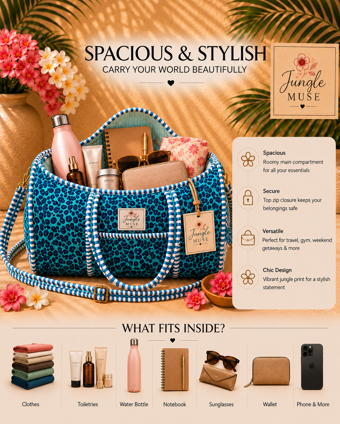 Blue Leopard Luxe Duffle Bag