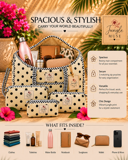 Monochrome Polka Dot Quilted Duffle & Pouch Set