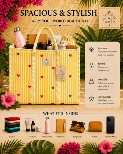 Sunshine Hearts Quilted Tote Bag