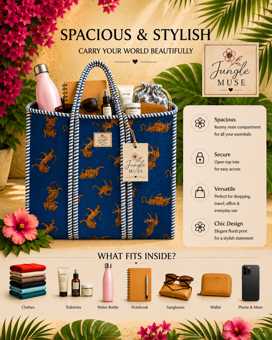 Royal Muse Quilted Tote Bag