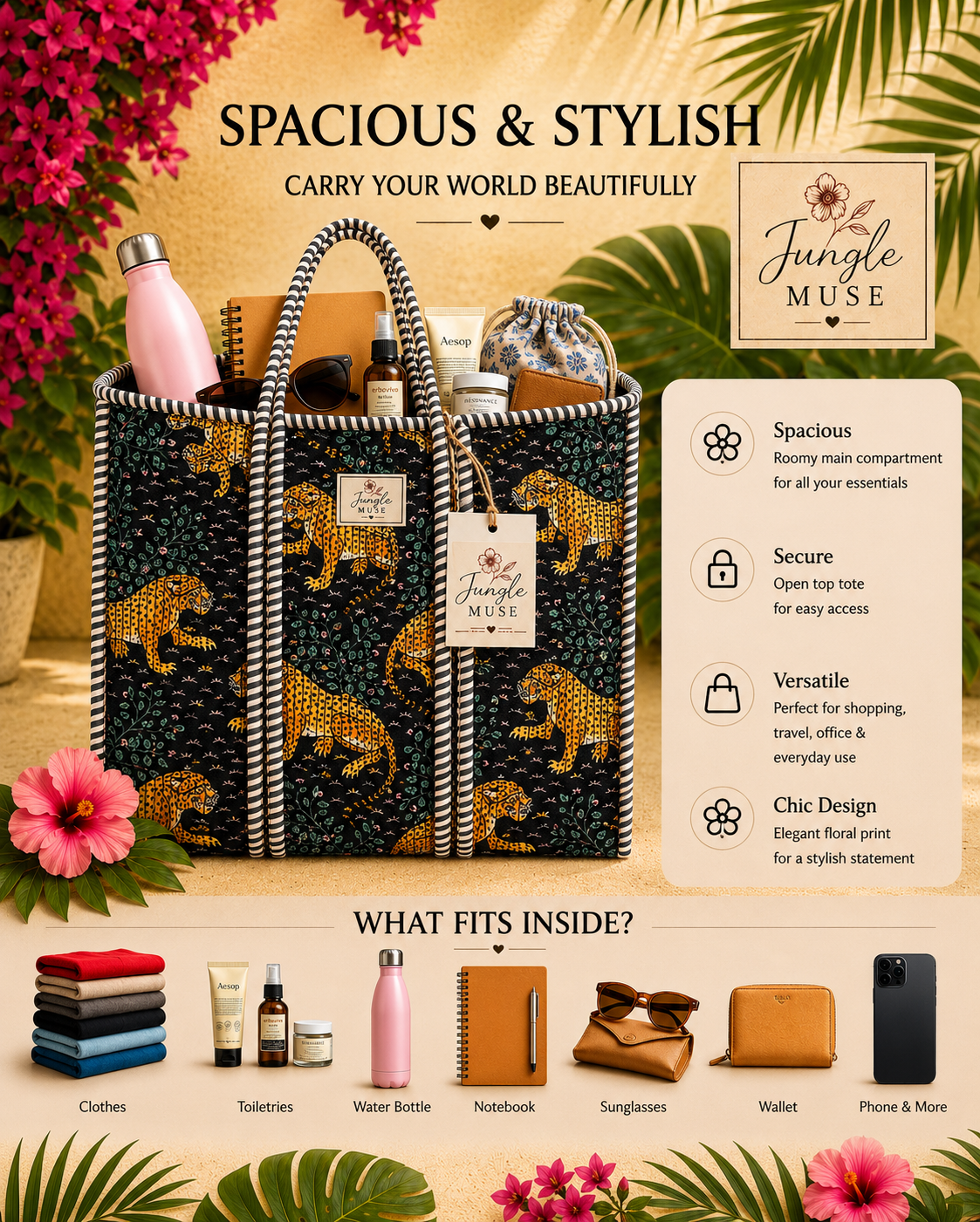 Royal Black Leopard Quilted Tote Bag