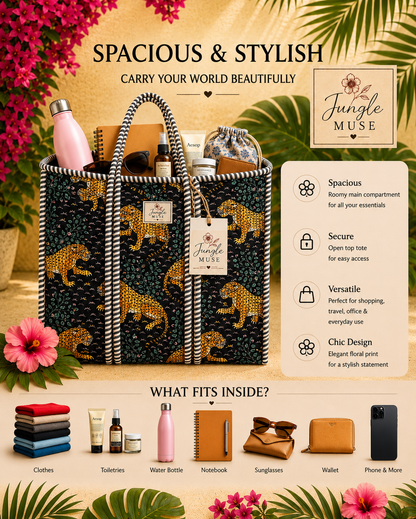 Royal Black Leopard Quilted Tote Bag