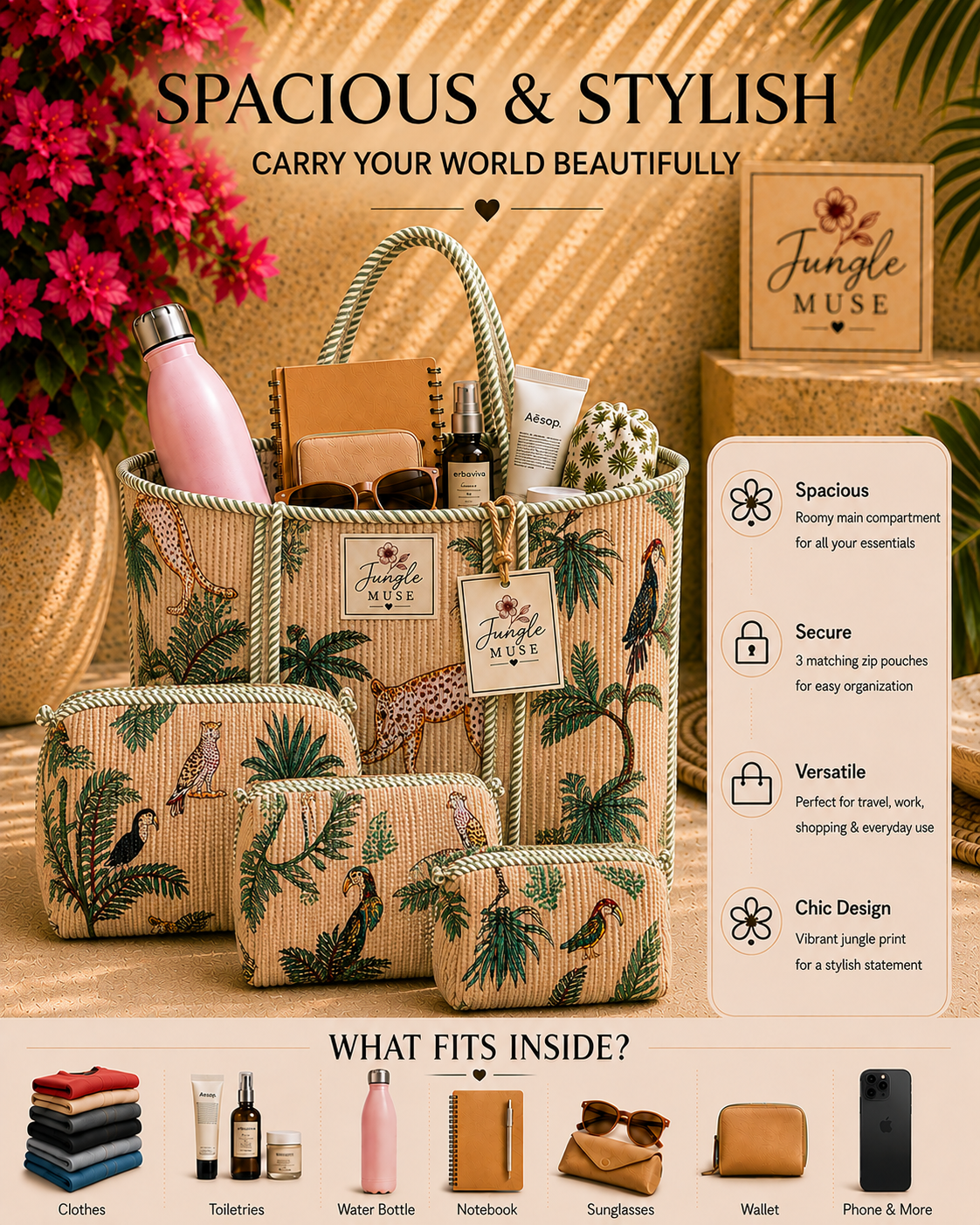 Savannah Ivory Quilted Tote & Pouch Set