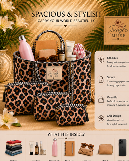 Sunset Leopard Quilted Tote & Pouch Set