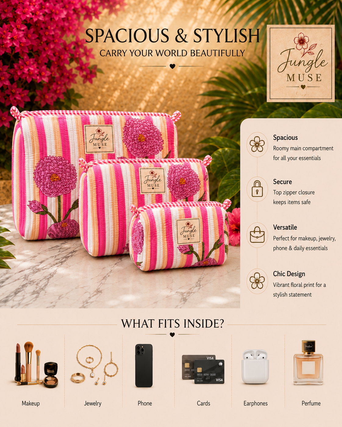 Pink Petals Pouch Set
