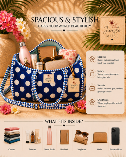 Navy Polka Luxe Duffle Bag