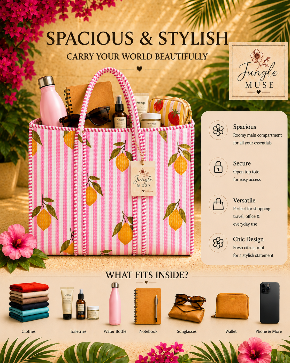 Pink Lemonade Quilted Tote Bag
