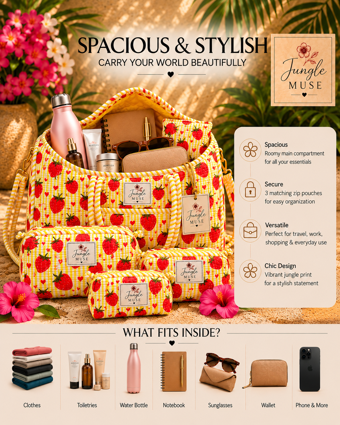 Strawberry Fields Quilted Duffle & Pouch Set