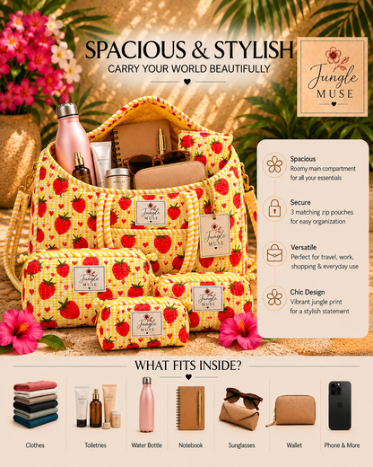 Strawberry Fields Quilted Duffle & Pouch Set