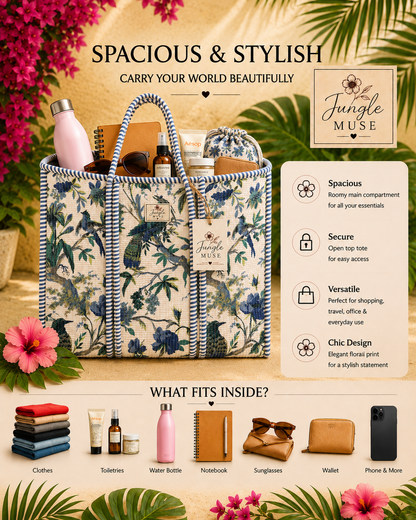 Vintage Garden Jungle Quilted Tote Bag