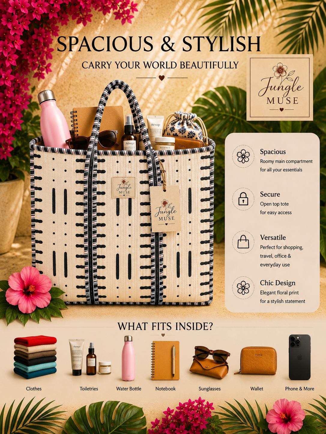 Monochrome Muse Quilted Tote Bag