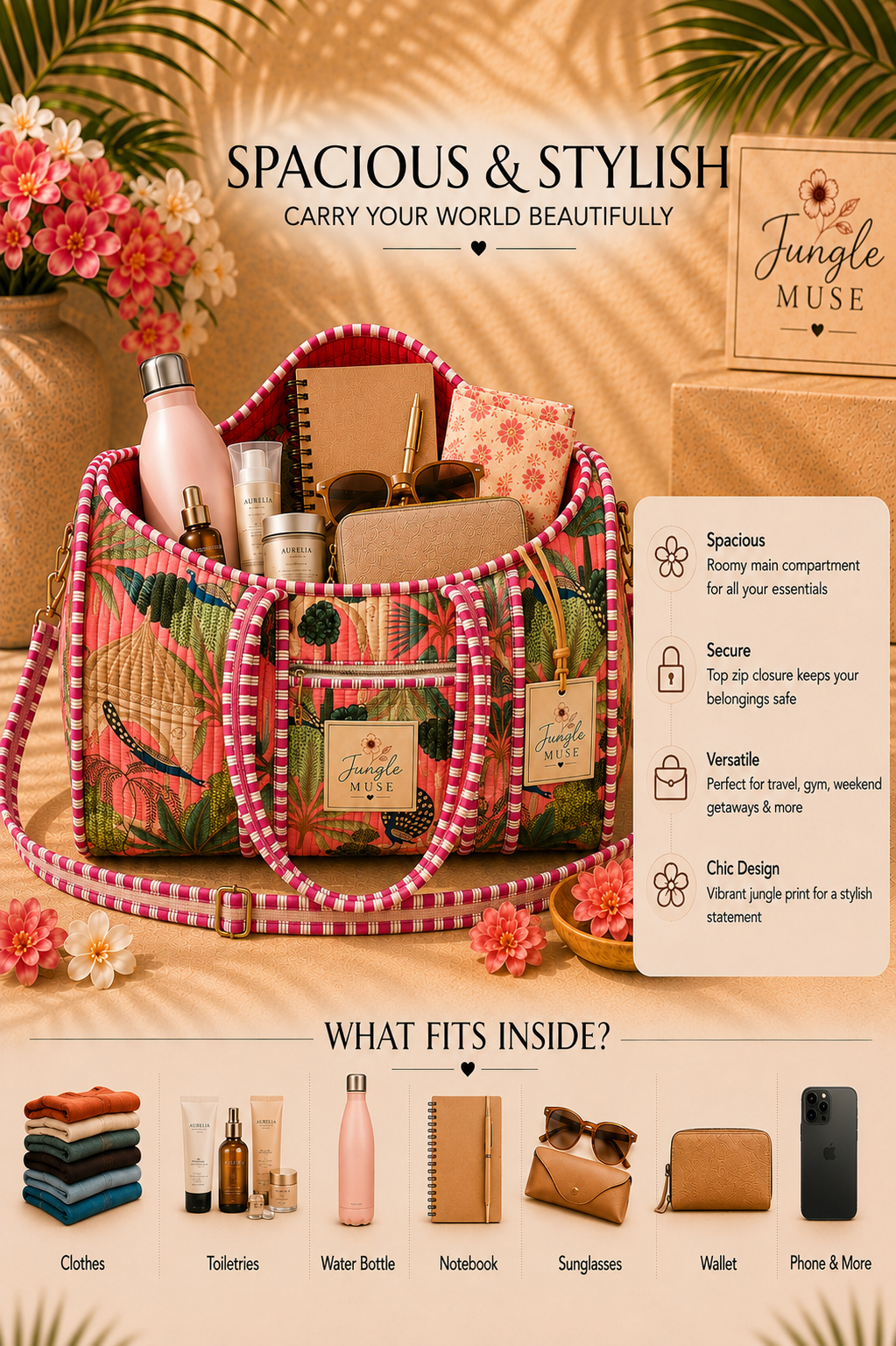 Jungle Bloom Quilted Duffle Bag