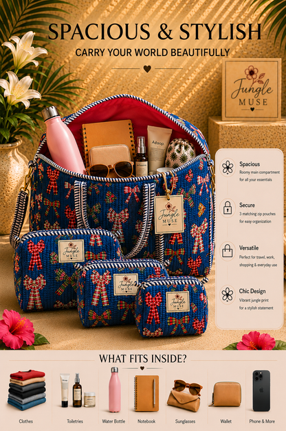 Blue Ribbon Bloom Quilted Duffle & Pouch Set