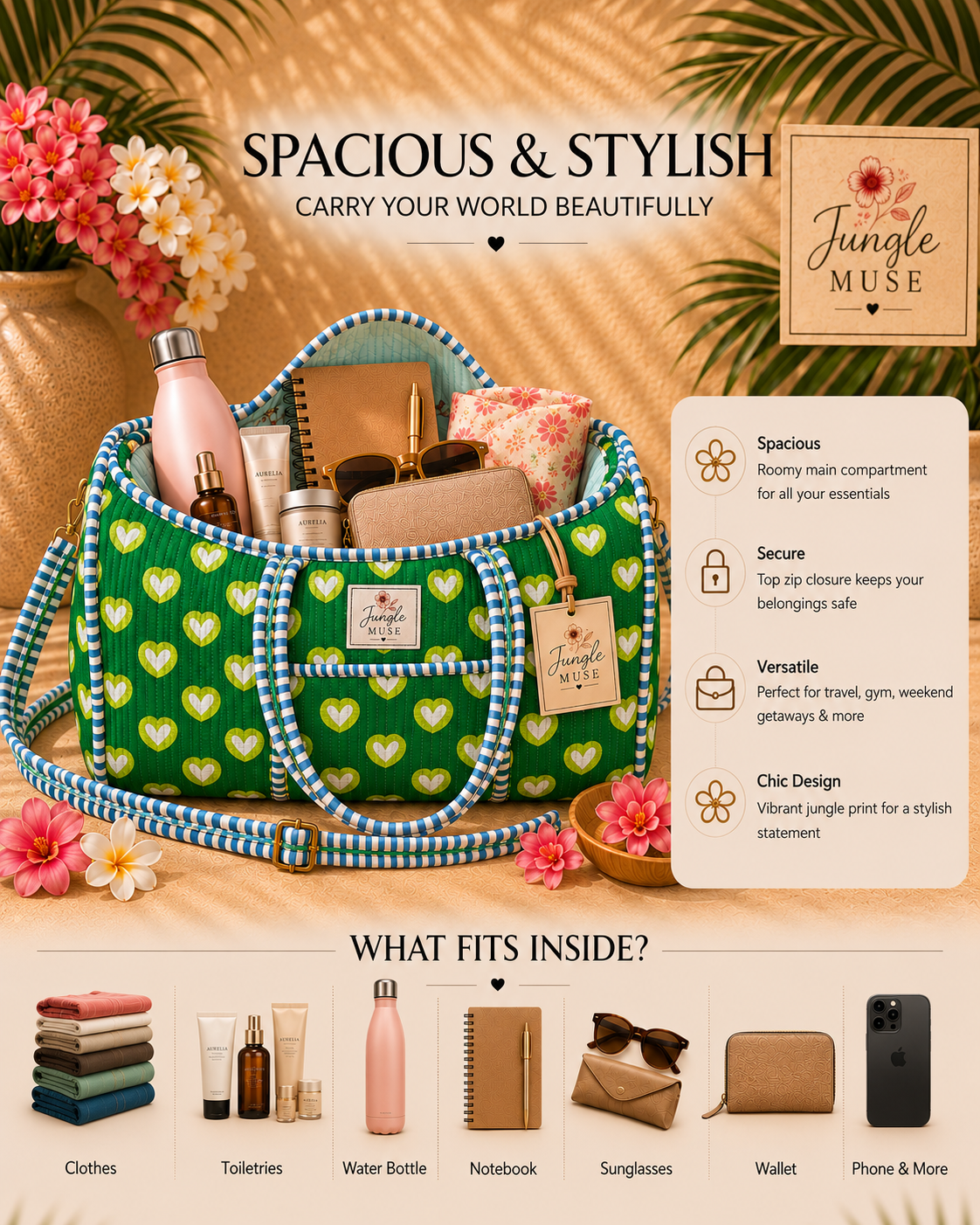 Green Heartbeat Luxe Duffle Bag