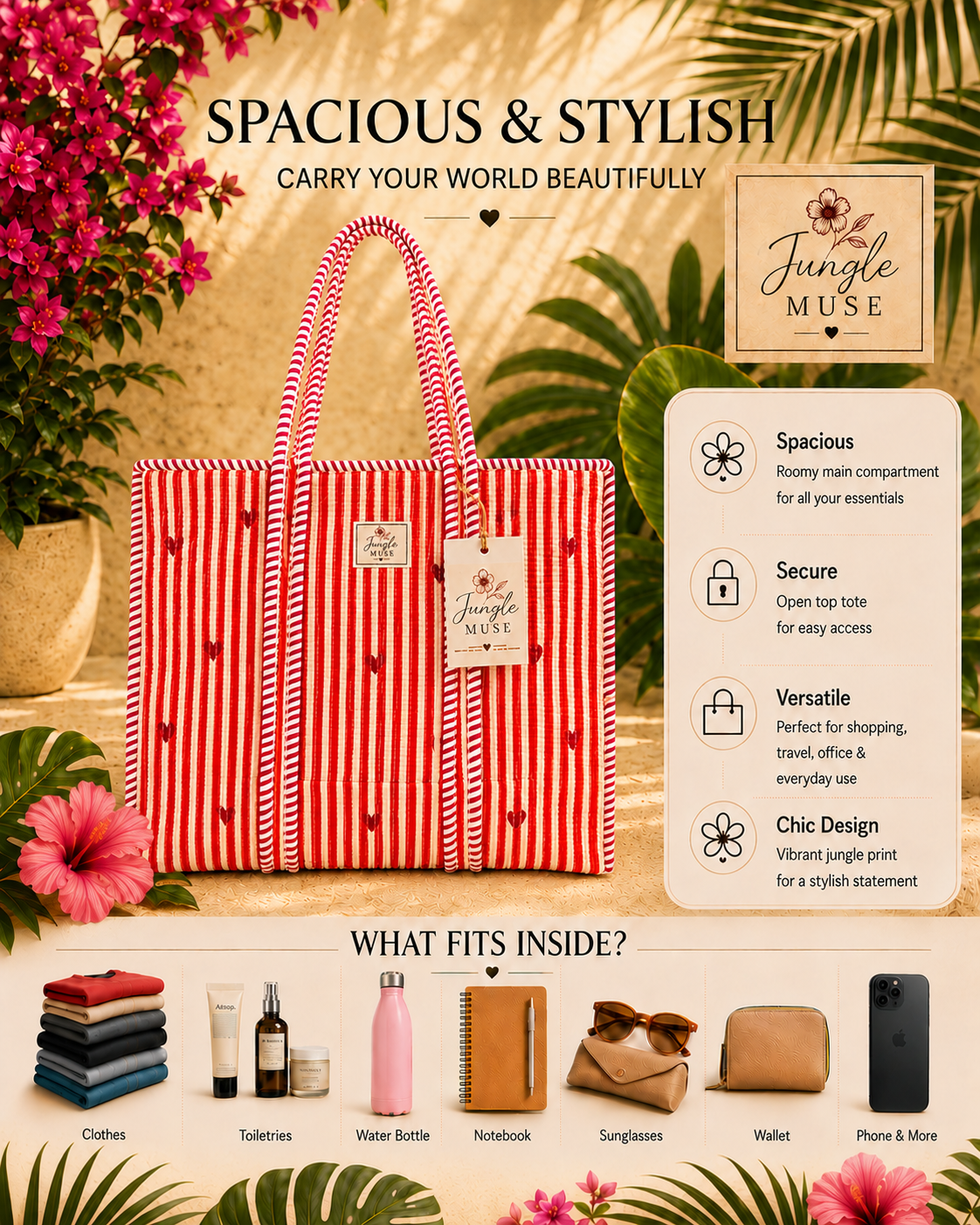 Sweetheart Stripe Quilted Tote Bag