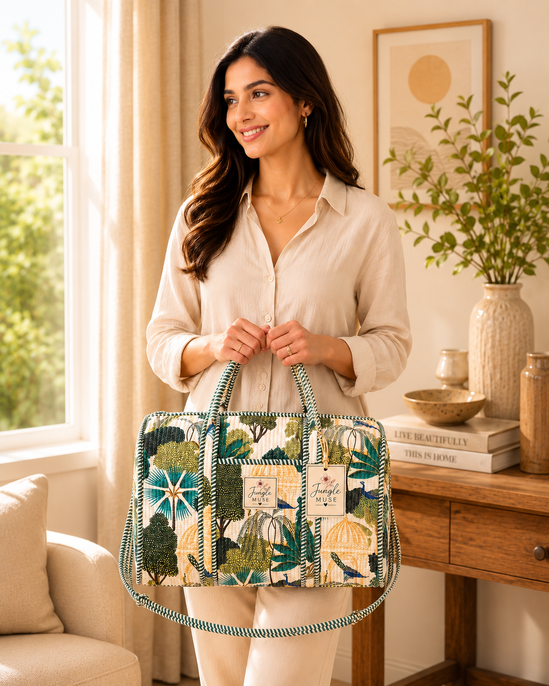 Peacock Garden Quilted Duffle Bag