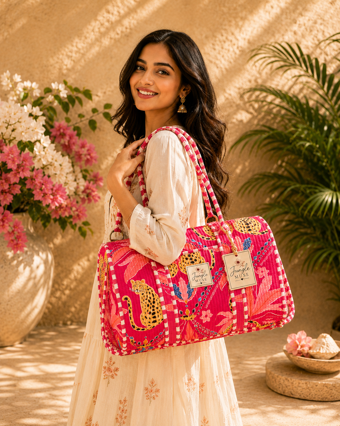 Pink Leopard Quilted Duffle Bag