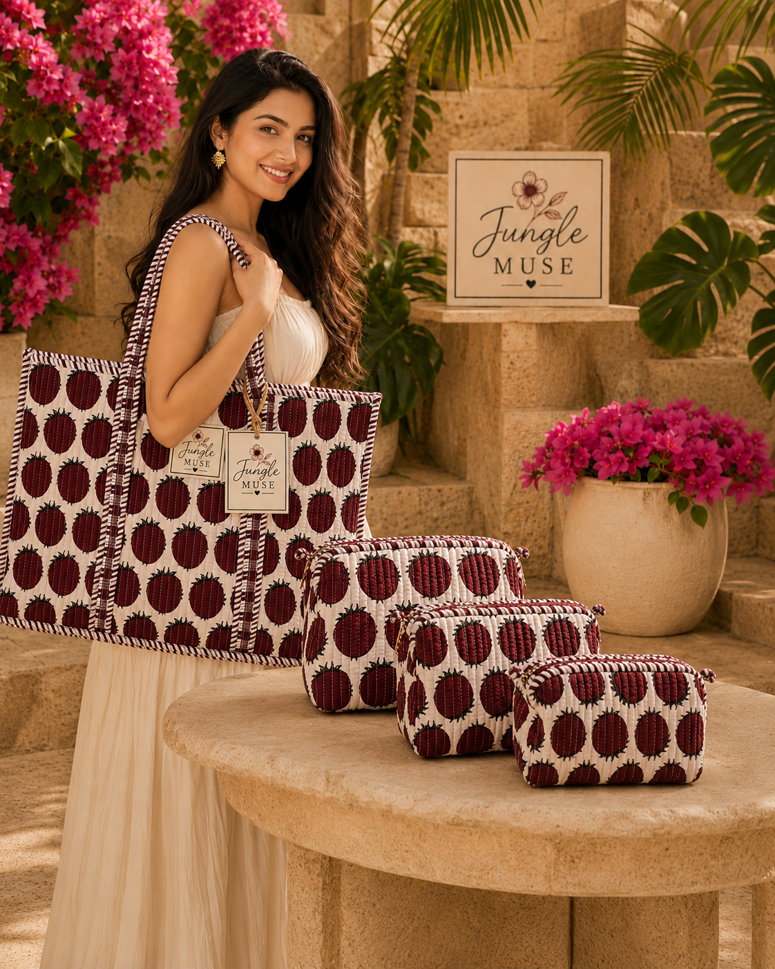 Berry Bloom Quilted Tote & Pouch Set