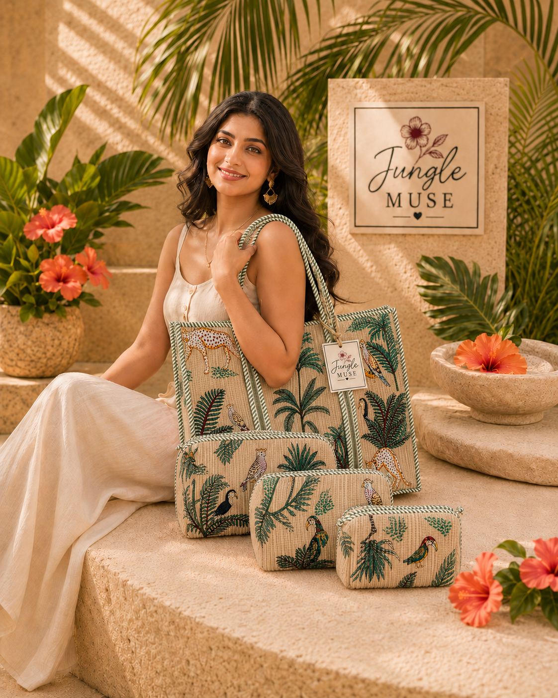 Savannah Ivory Quilted Tote & Pouch Set
