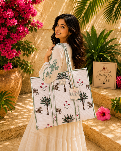 Ivory Palm Safari Quilted Tote Bag