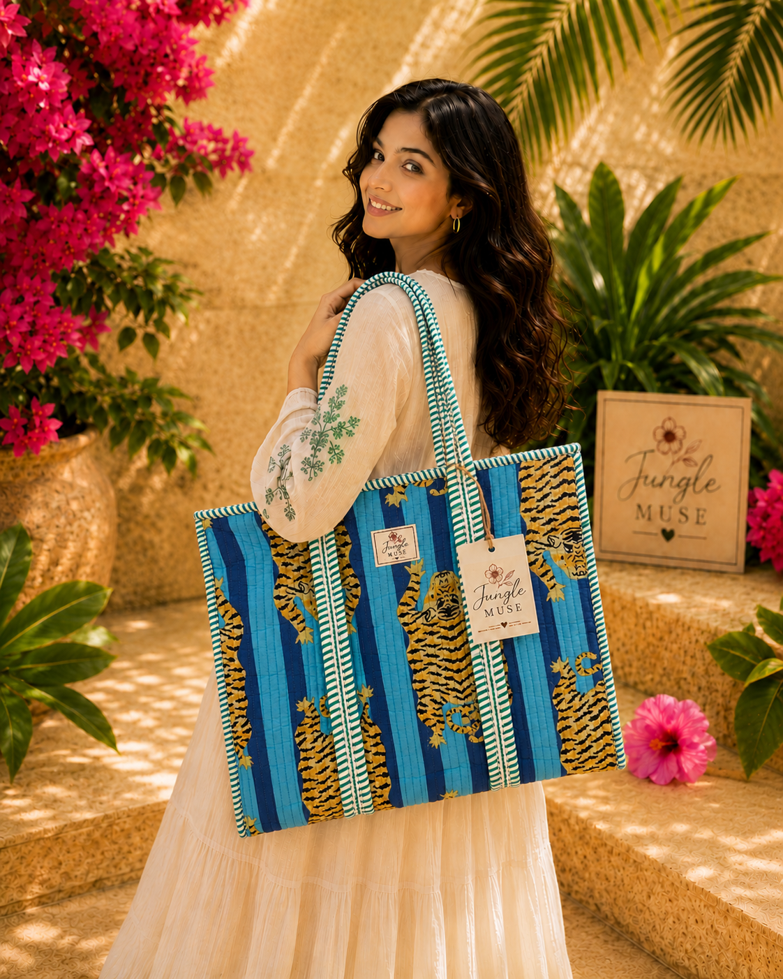 Ocean Tiger Jungle Quilted Tote Bag