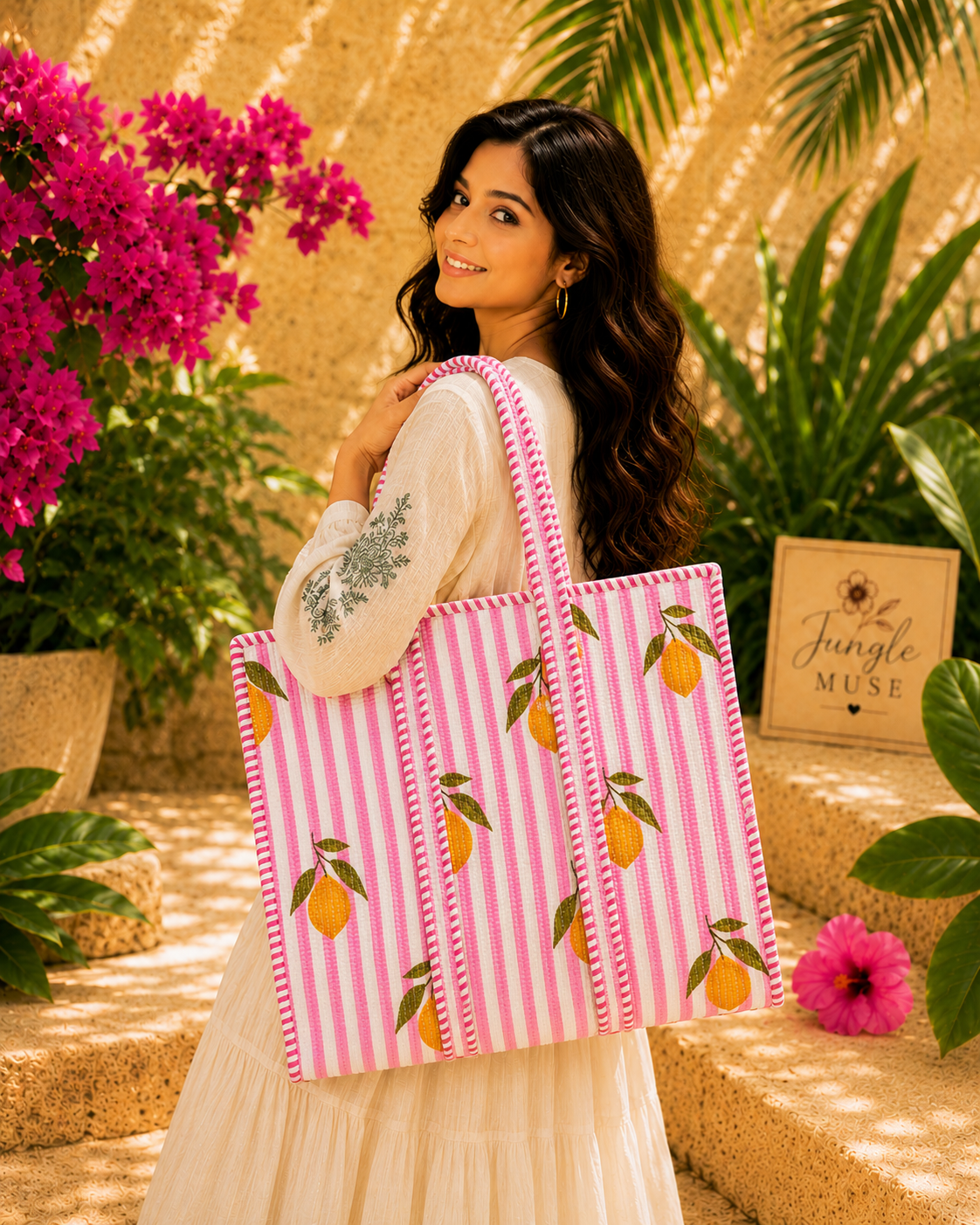 Pink Lemonade Quilted Tote Bag