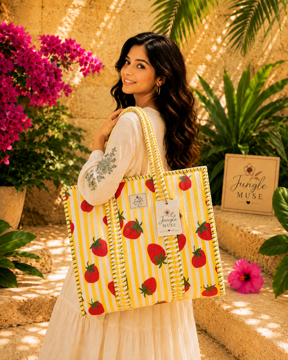 Strawberry Sunshine Quilted Tote Bag