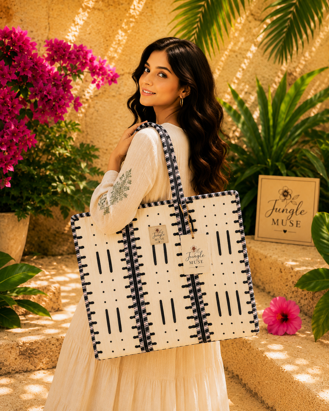 Monochrome Muse Quilted Tote Bag