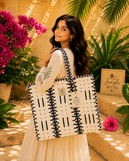 Monochrome Muse Quilted Tote Bag