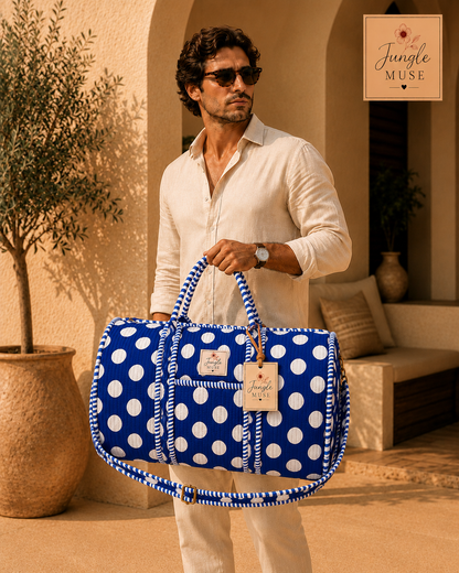Navy Polka Luxe Duffle Bag