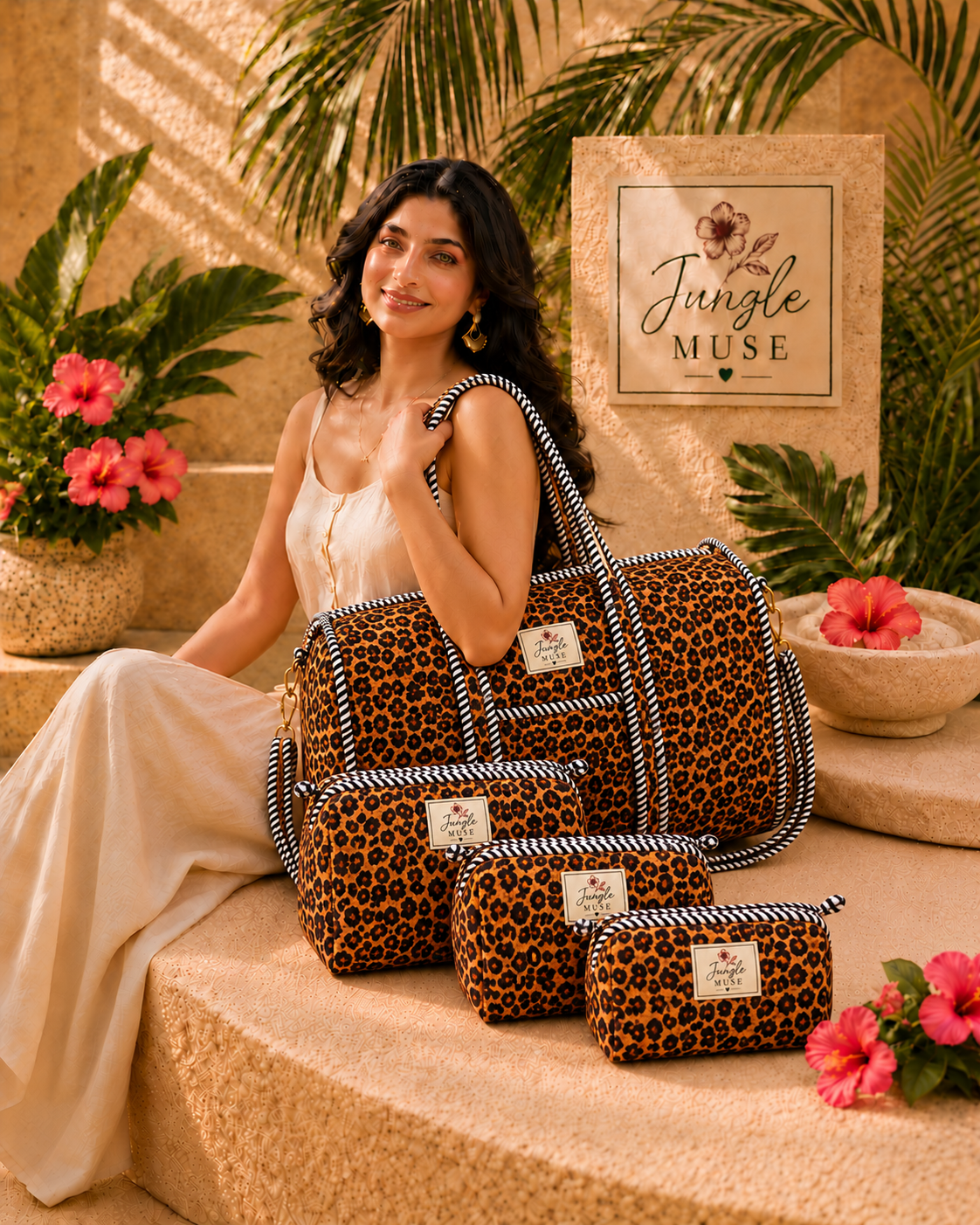 Wild Cheetah Print Quilted Duffle & Pouch Set