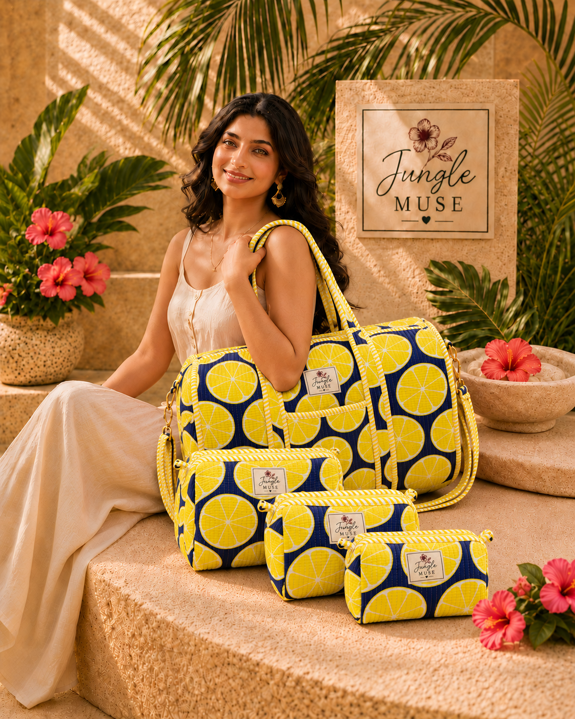 Lemon Zest Quilted Duffle & Pouch Set