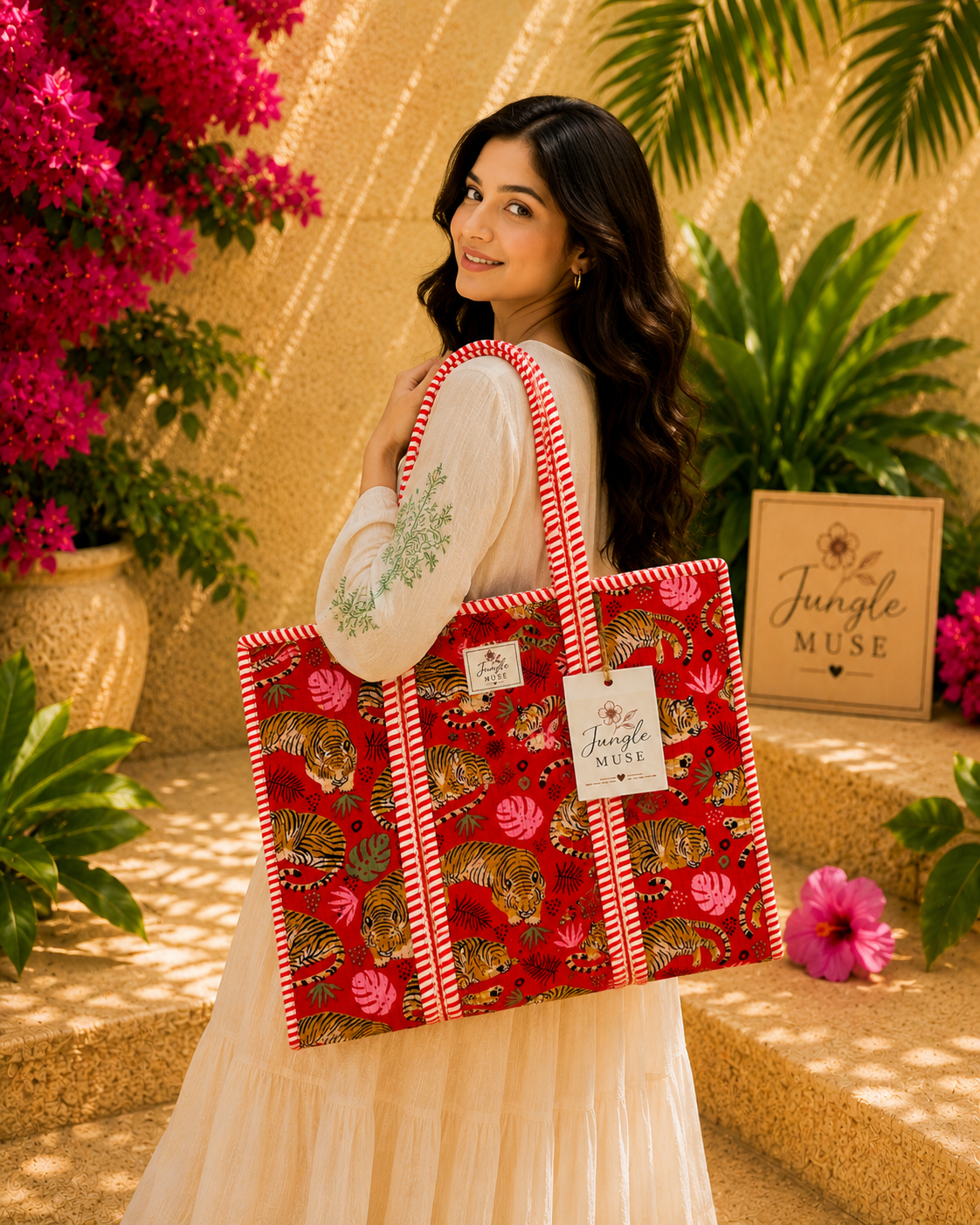Scarlet Tiger Quilted Tote Bag